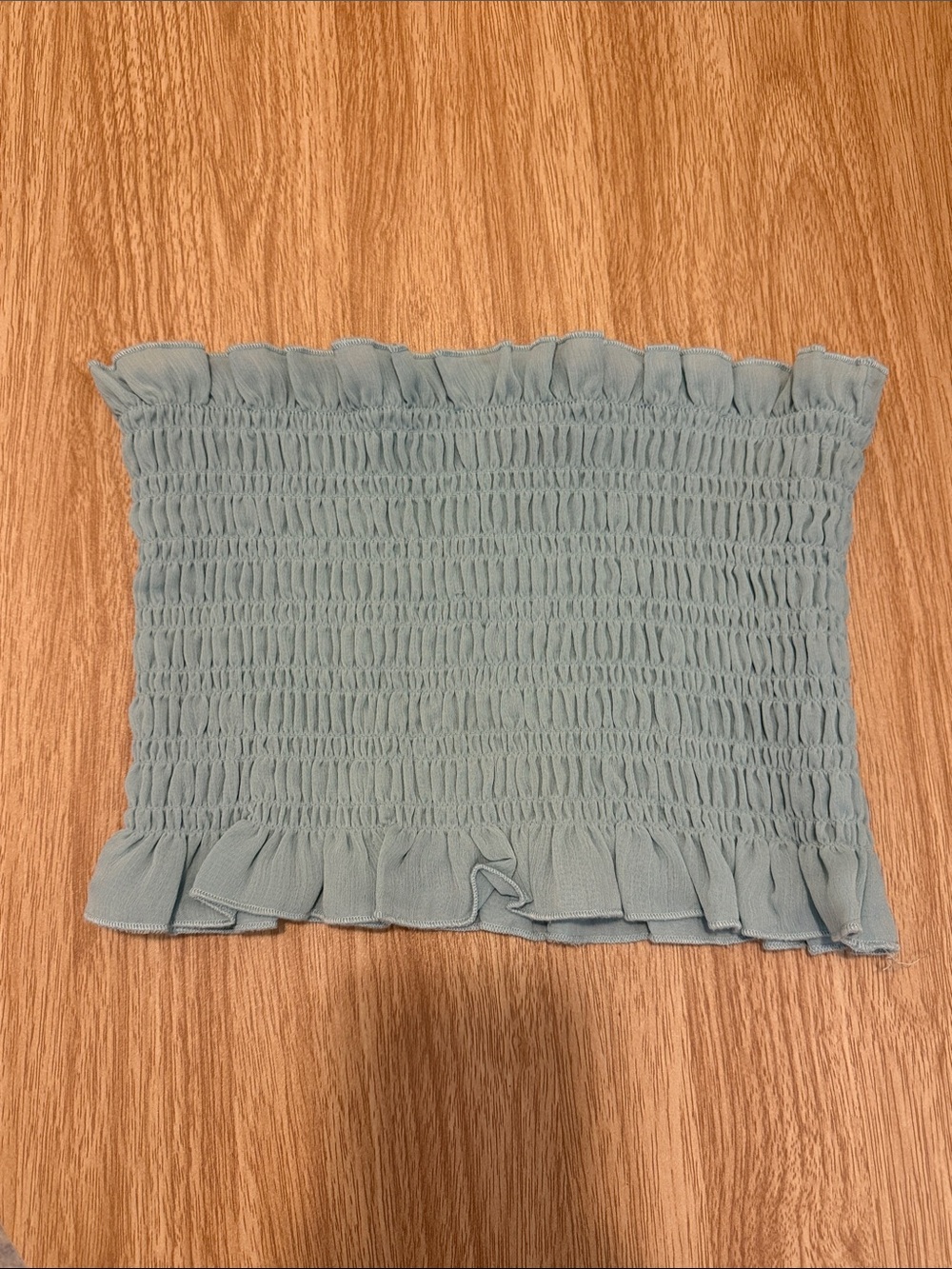 Kendall & Kylie Teal Smocked Ruffle Tube Top